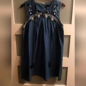 NWT Blue Rain Denim Dress Sz M Blue  Sleeveless Smocked Embroidered Sundance 